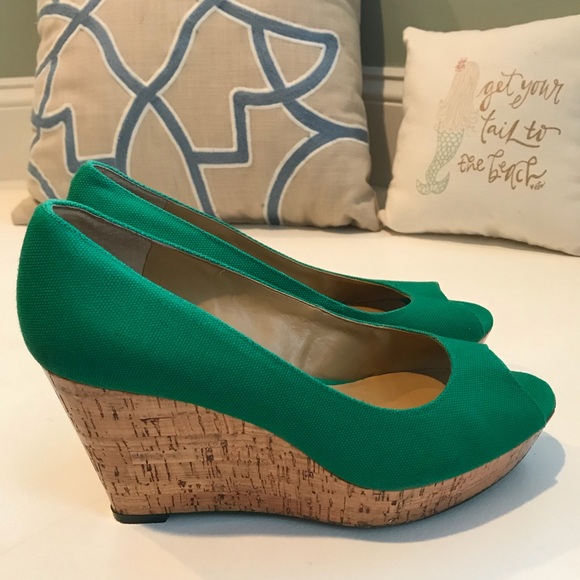 green wedge heels